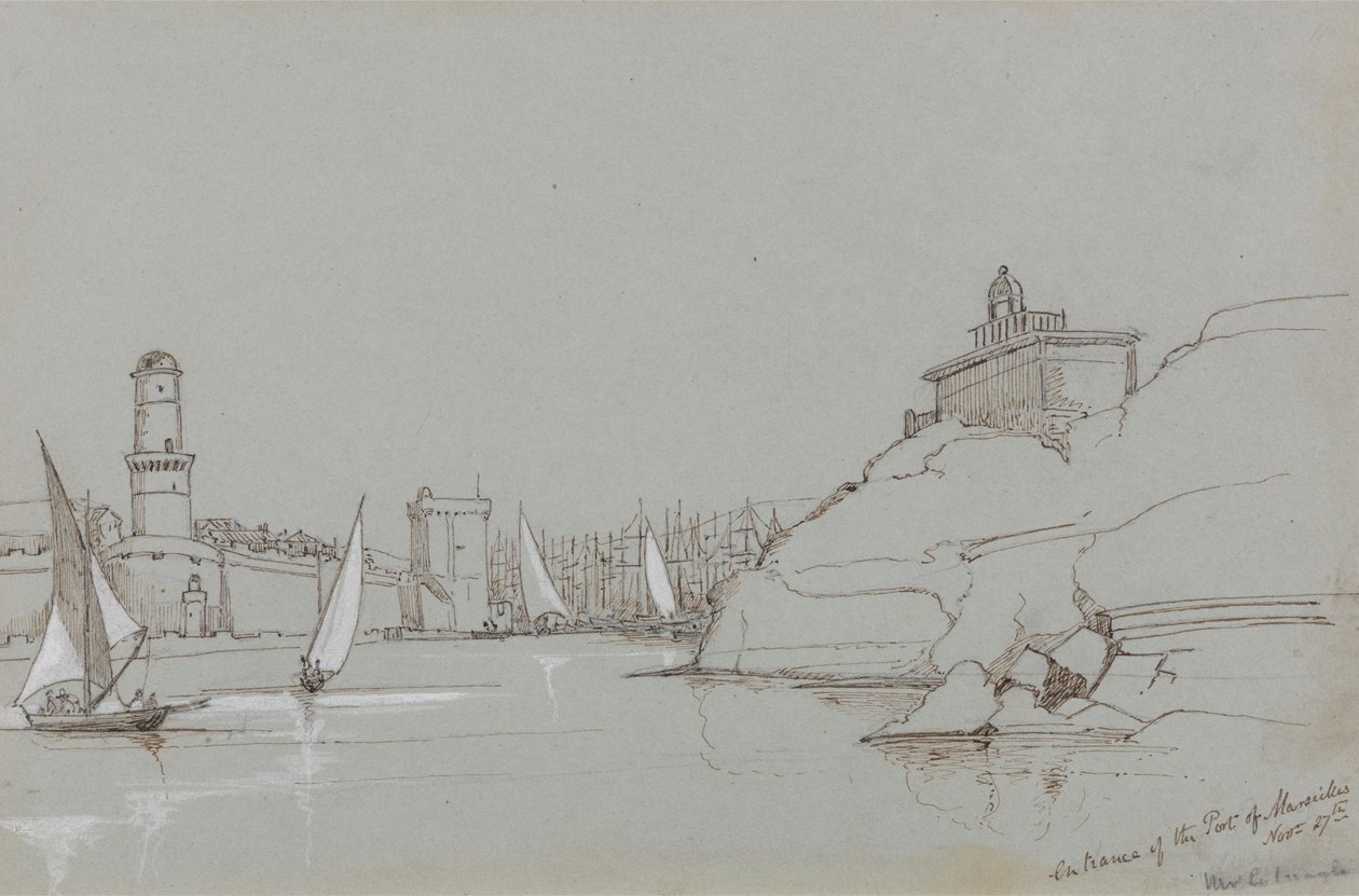 Inngang til havnen i Marseille av Edward Lear