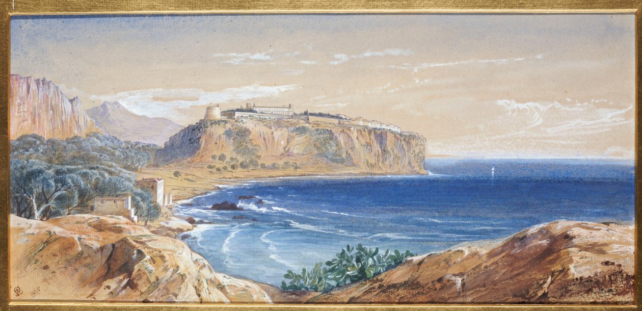 Monaco fra Cap d"Ail, 1865 av Edward Lear