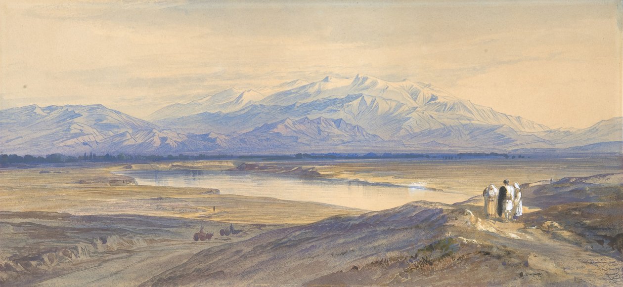 Mount Olympus fra Larissa, Thessaly, Hellas, 1850-85. av Edward Lear