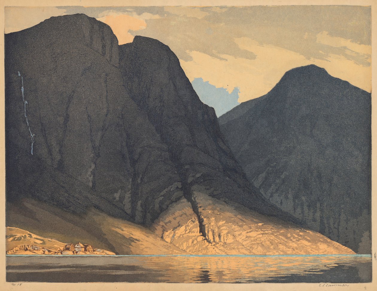 [Fjellutsikt med vann]. av Edward Louis Laurenson