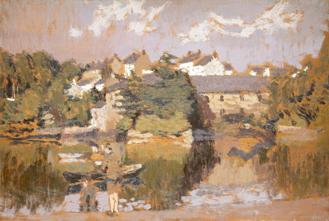 'Bygninger ved en elv', 1923-1943 av Edward Morland Lewis