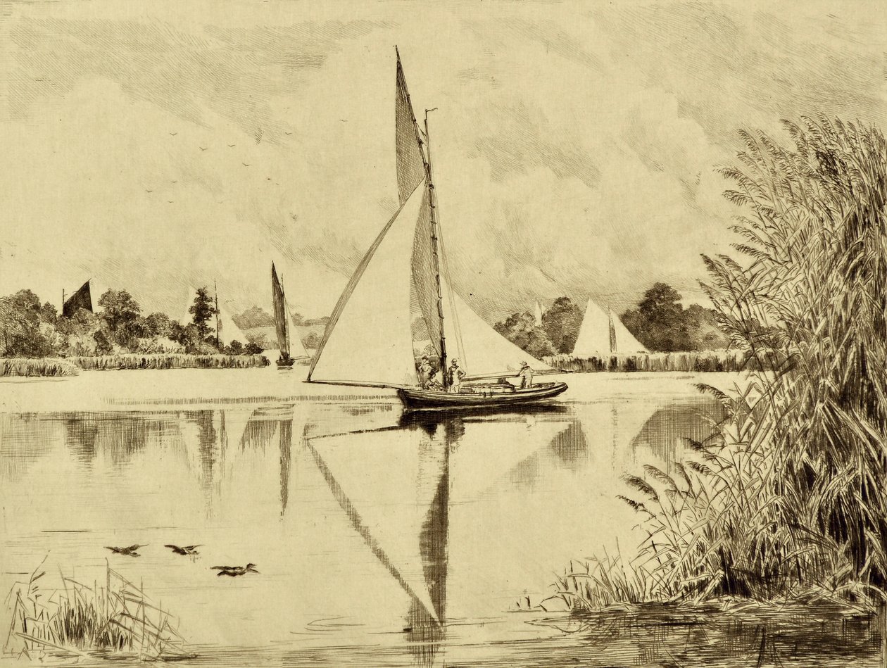 The Bure: On Wroxham Road, ca. 1880 (etsing) av Edward Slocombe