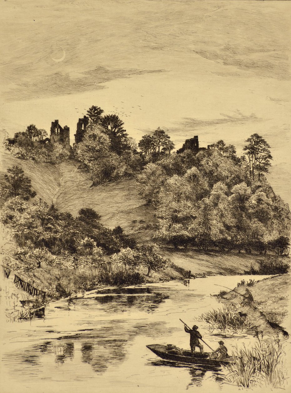 The Dove: Tutbury Castle, ca. 1880 (radering) av Edward Slocombe