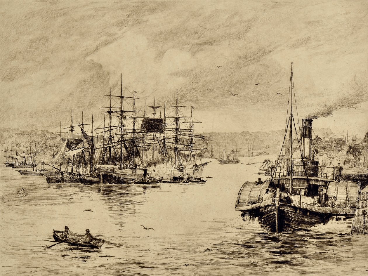 The Tyne: At Shields, ca. 1880 (etsing) av Edward Slocombe