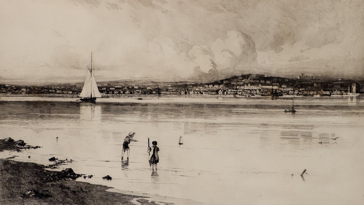 Broughty Ferry fra Tayport (etsing) av Edward Smith Hodgson