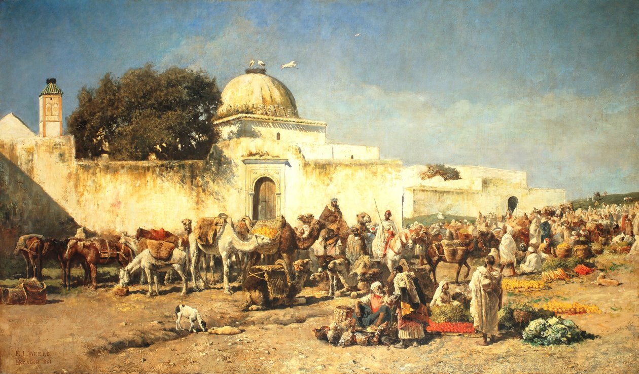 Markedsscene i Mogador, 1881 av Edwin Lord Weeks