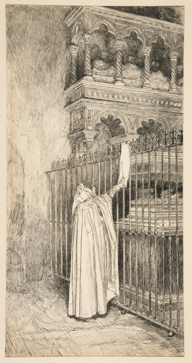 Claudio (leser fra en rulle): av Edwin Austin Abbey