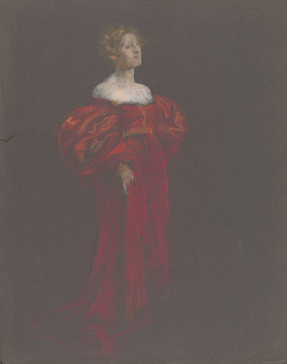 Kvinnefigur i blått og rosa. av Edwin Austin Abbey
