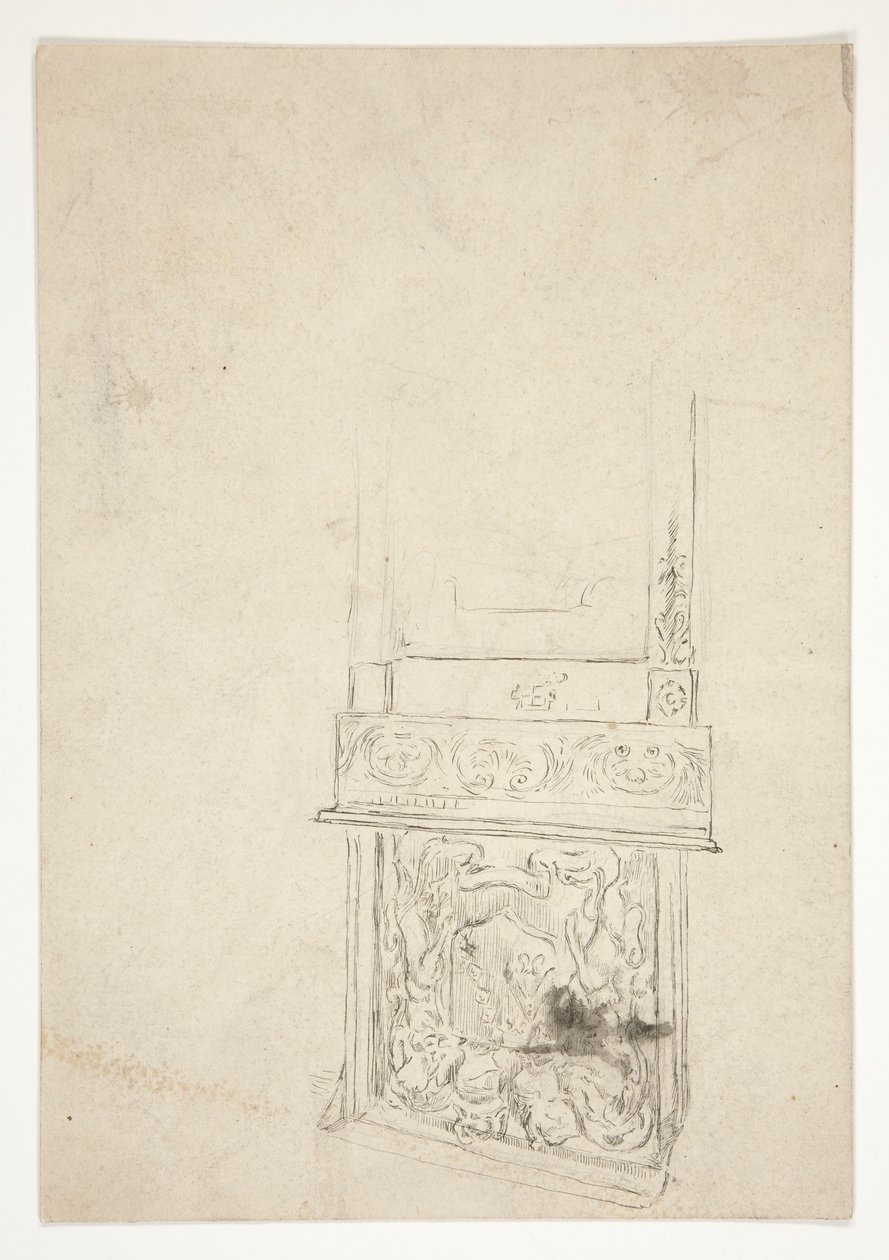 Interiørstudie av skorsteinsstykke av Edwin Austin Abbey