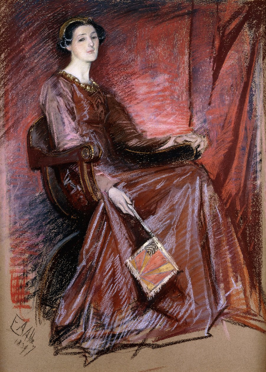 Sittende kvinne med elisabethansk hodeplagg, 1897 av Edwin Austin Abbey