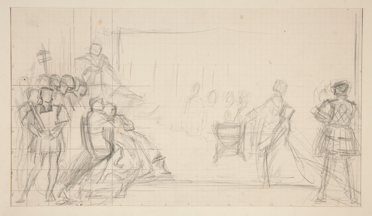 Rettssak mot dronning Catharine, studie av Edwin Austin Abbey