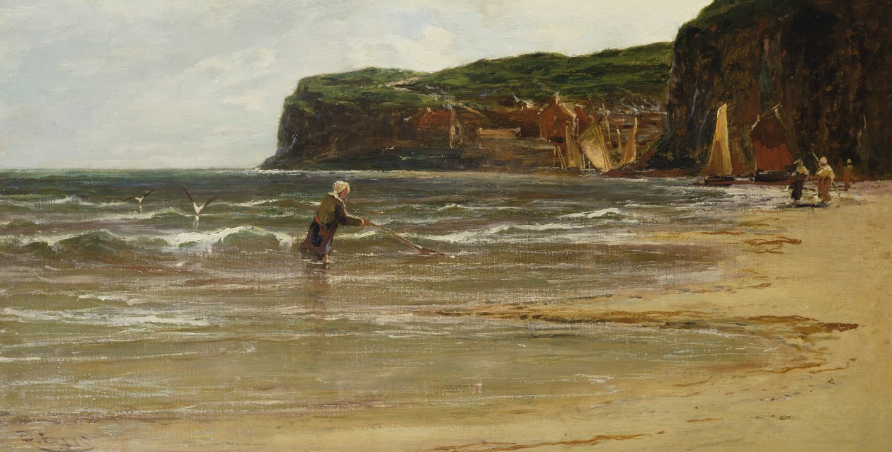 Kystutsikt med kvinnereker, ca. 1900 av Edwin Ellis