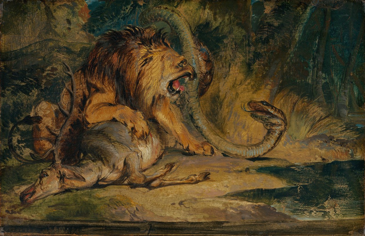 Løven forsvarer sitt bytte, ca. 1840. av Edwin Henry Landseer