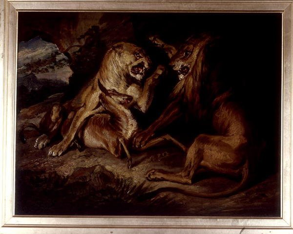 Lions at a Kill (olje på lerret) av Edwin Landseer