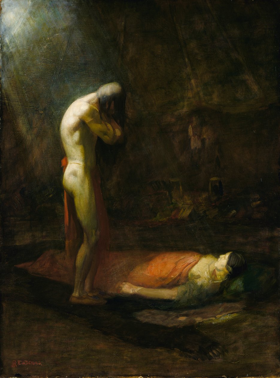 The Mourning Brave, ca. 1892. av Edwin Willard Deming
