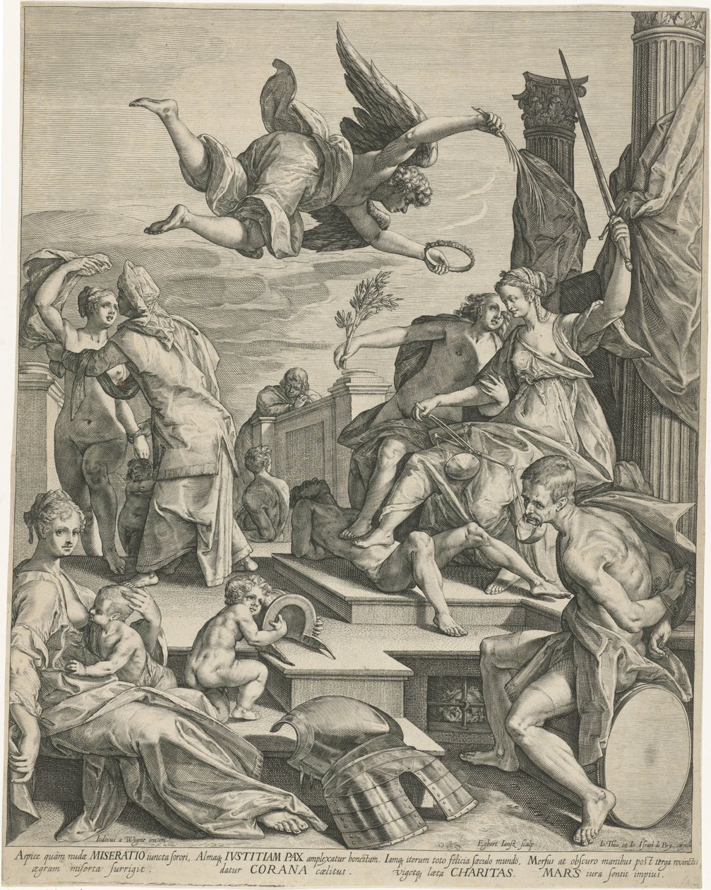 Allegorie møtte rettferdighet, fred og veldedighet av Egbert Jansz.