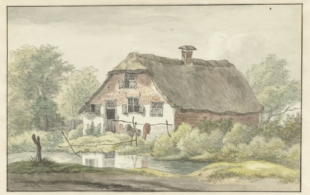Farmhouse med stråtak av Egbert van Drielst