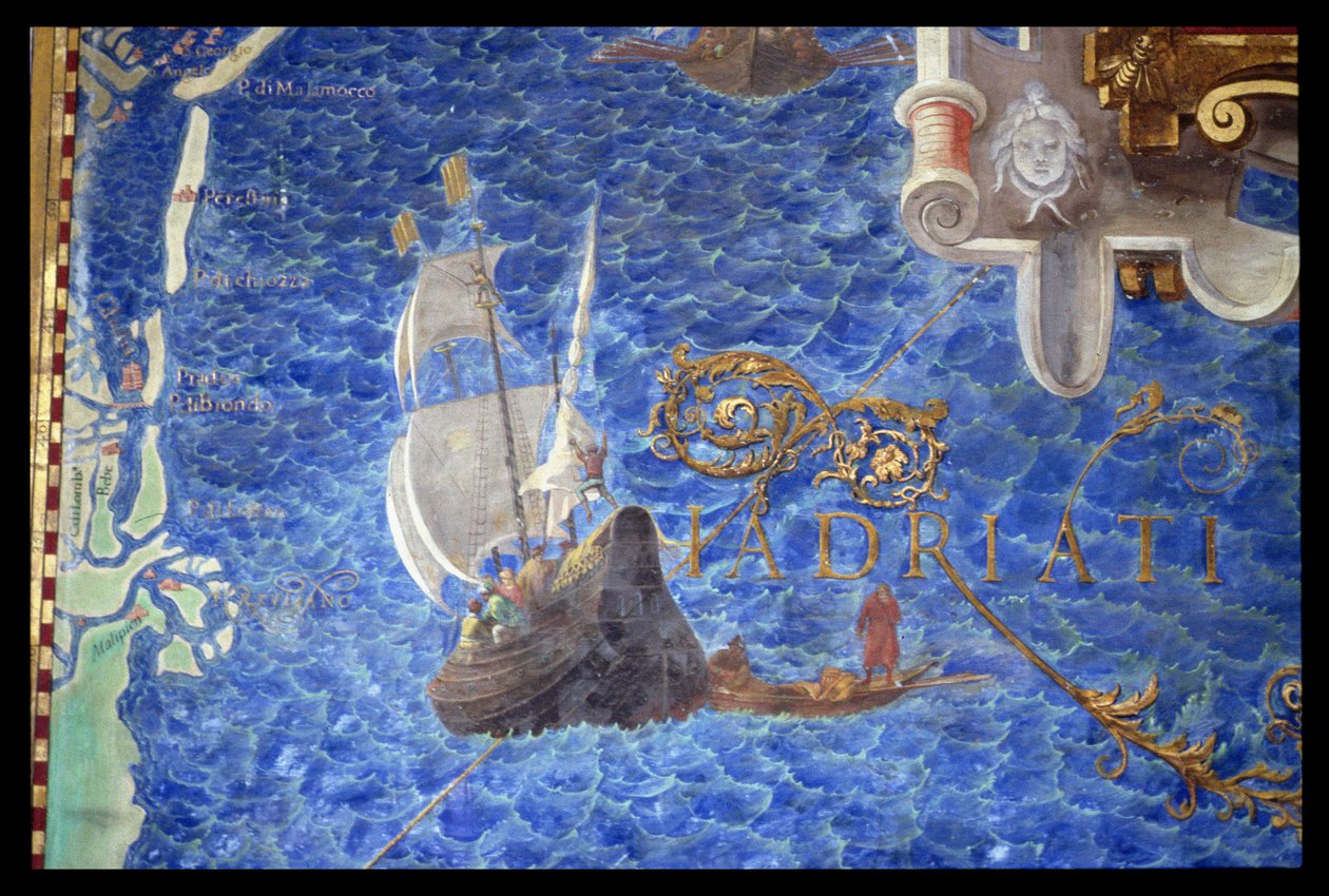 En gallion i Adriaterhavet, detalj fra 'Gallery of Geographical Maps', 1580-83 av Ignazio Danti
