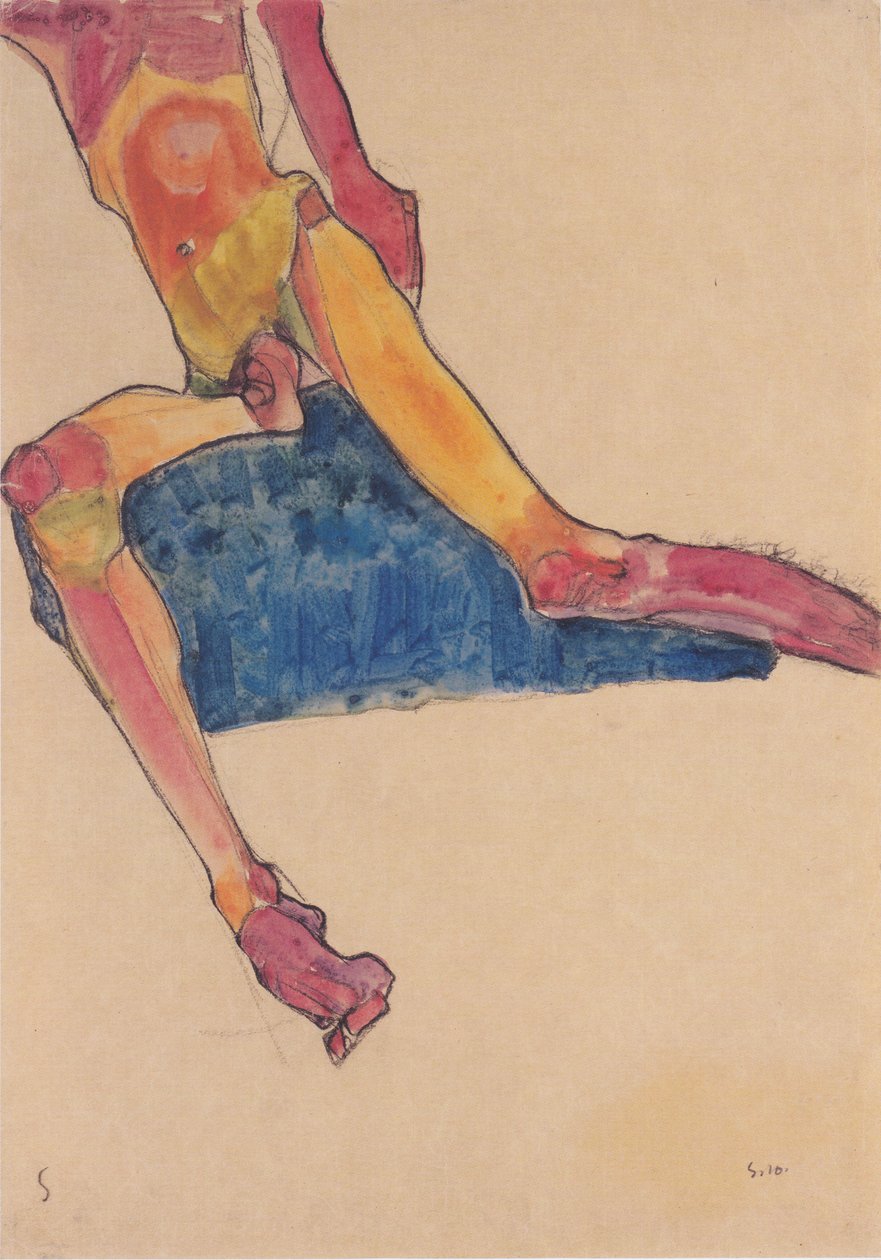 Torso på blå håndkle av Egon Schiele