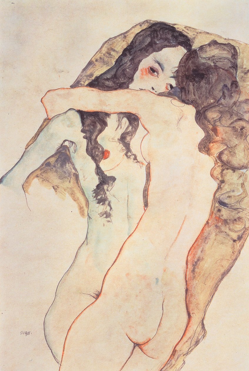 To kvinner omfavner av Egon Schiele