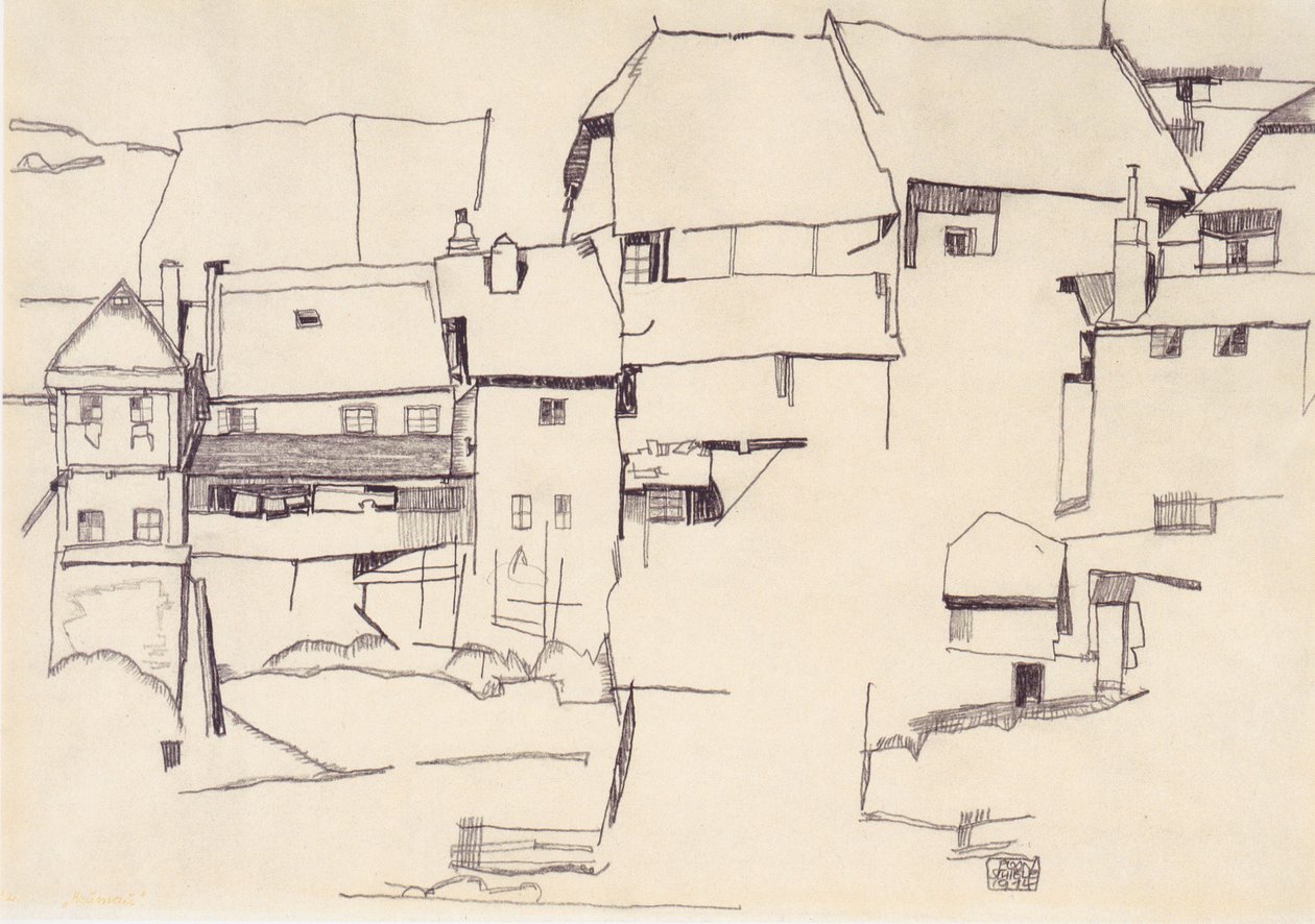 Gamle hus i Český Krumlov av Egon Schiele