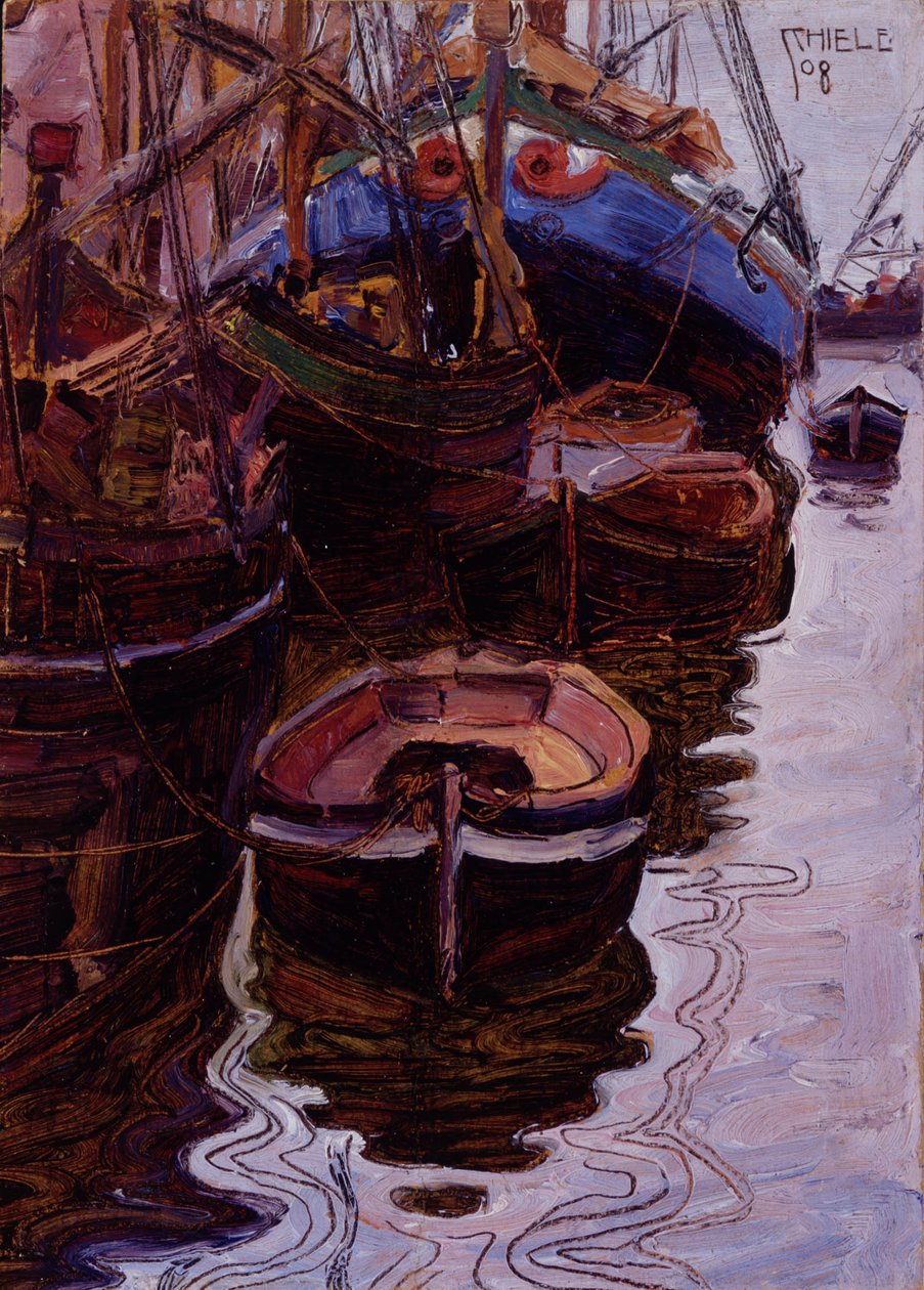 Båter i havnen i Trieste av Egon Schiele