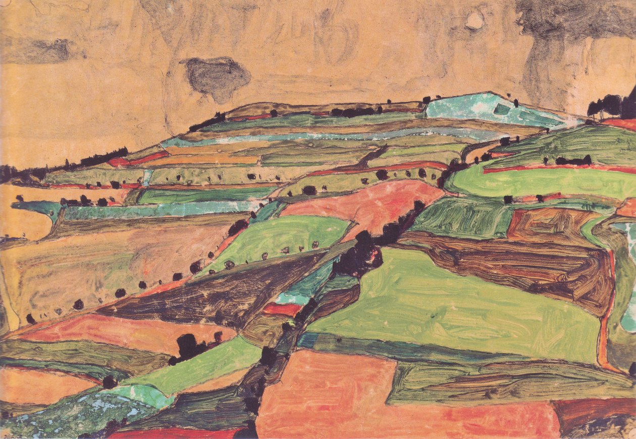 Feltlandskap (Kreuzberg nær Krumau) av Egon Schiele