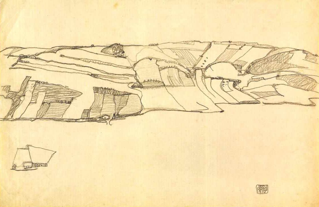 Åkerlandskap av Egon Schiele