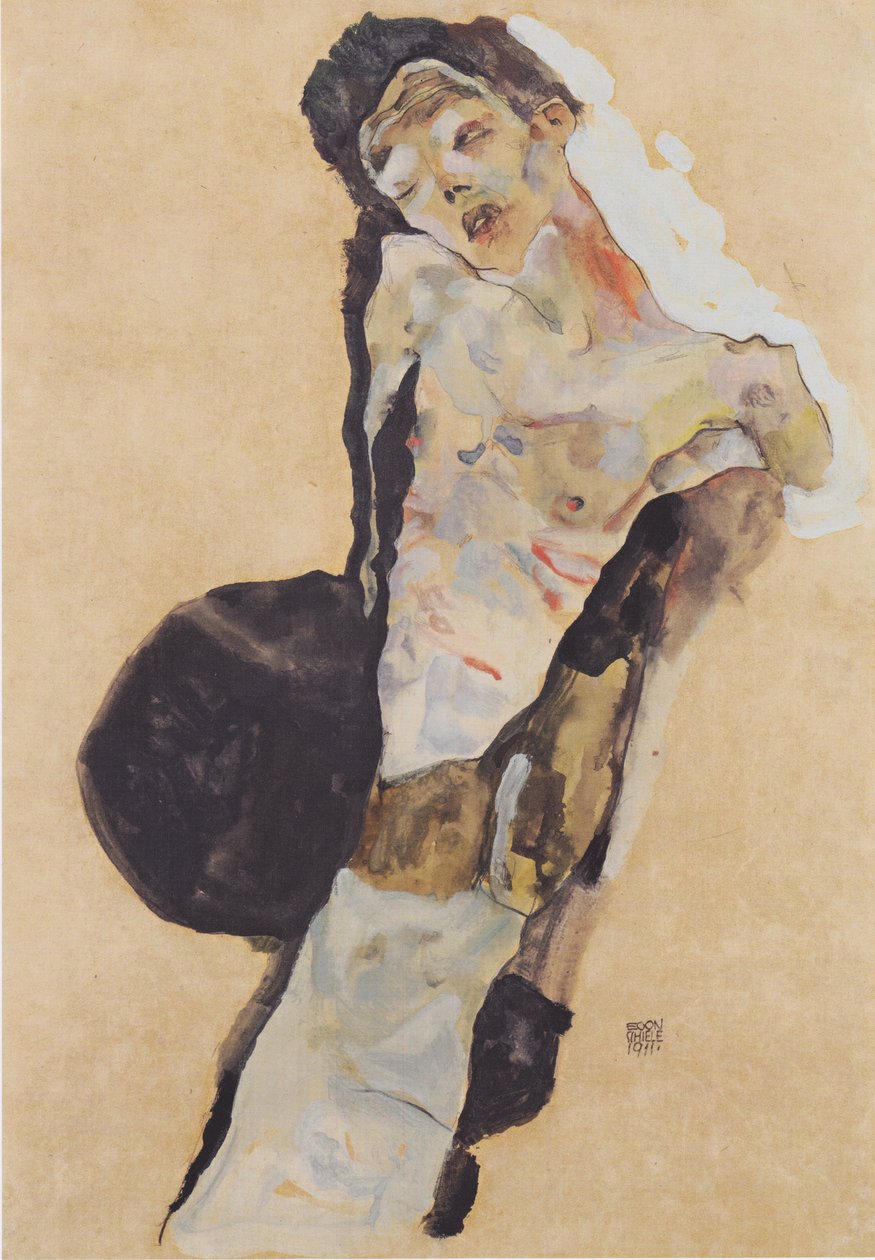 Halv akt (selvportrett) av Egon Schiele