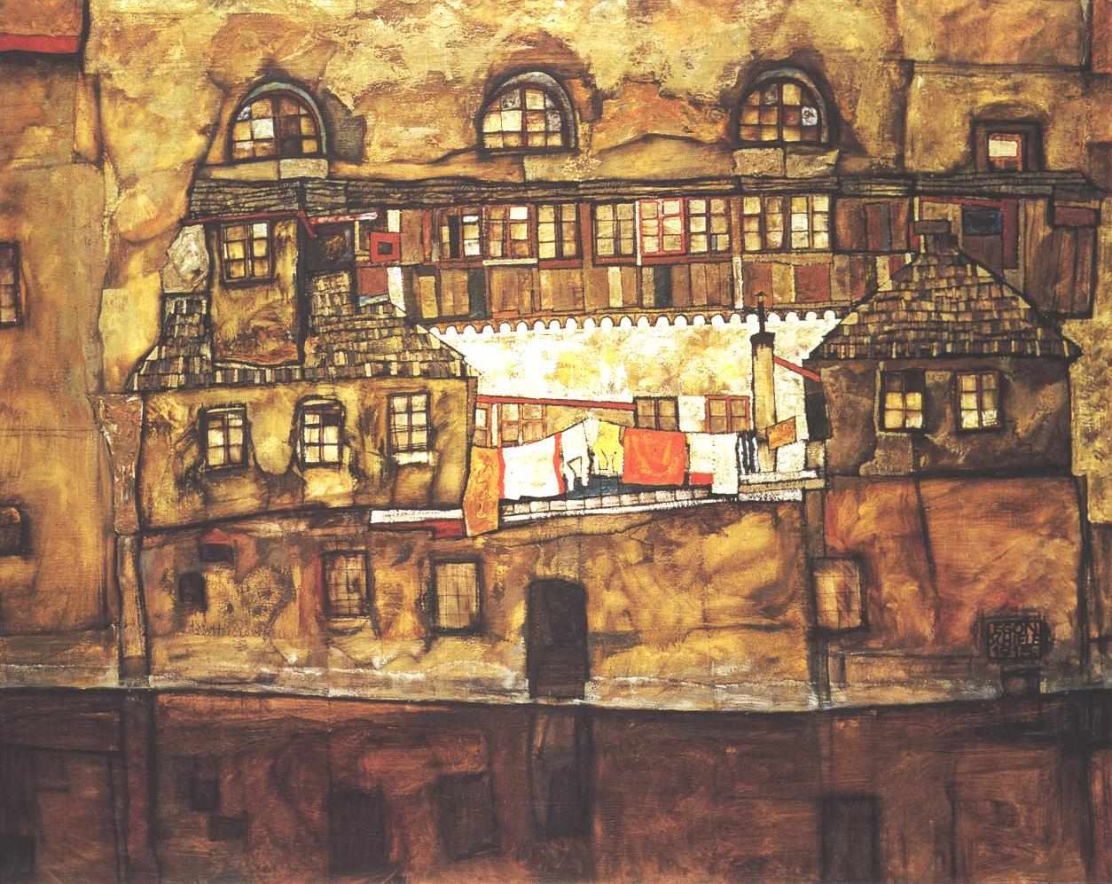 Hus ved elven av Egon Schiele