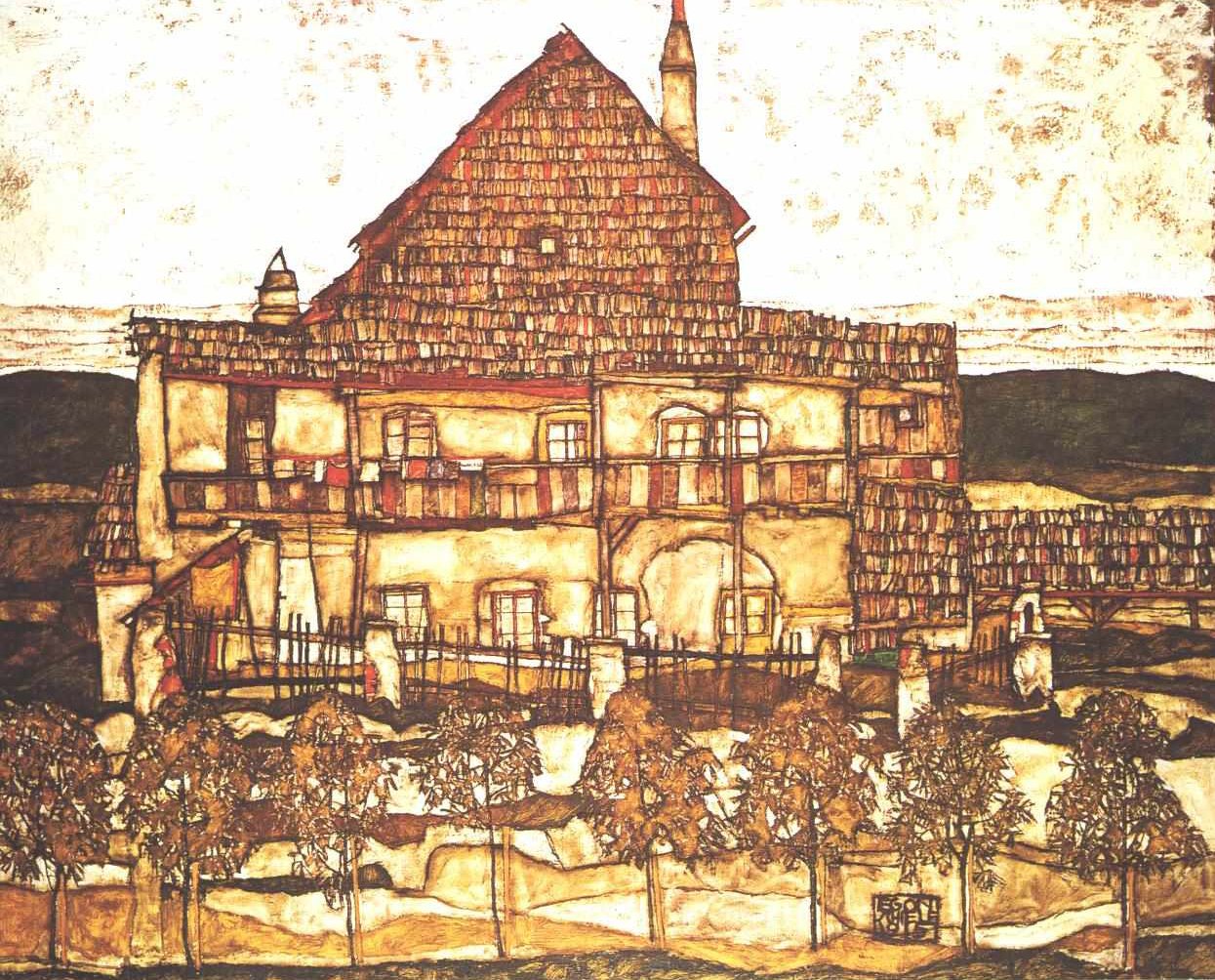 Hus med tretak av Egon Schiele
