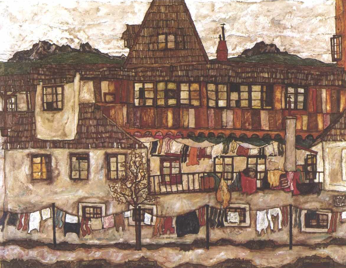 Hus med tørketøy av Egon Schiele