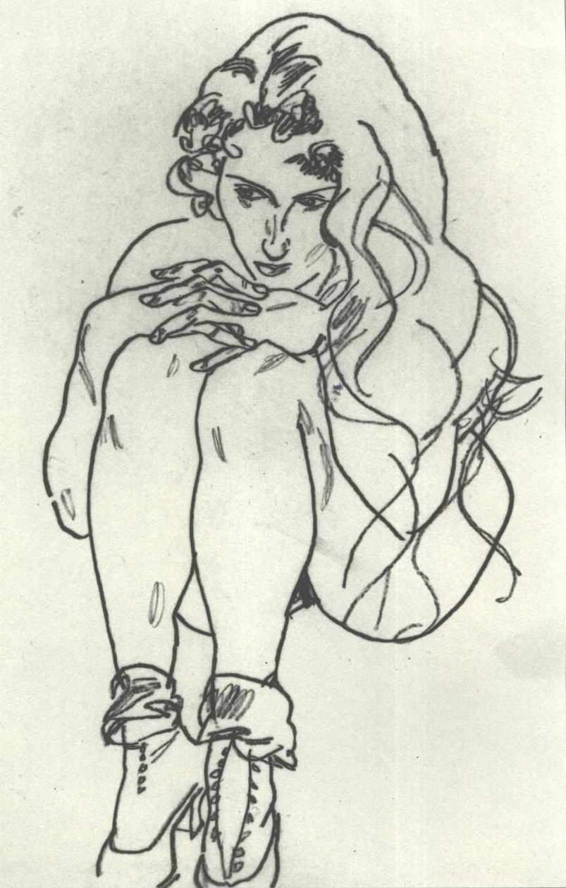 Hukende kvinnelig handling av Egon Schiele