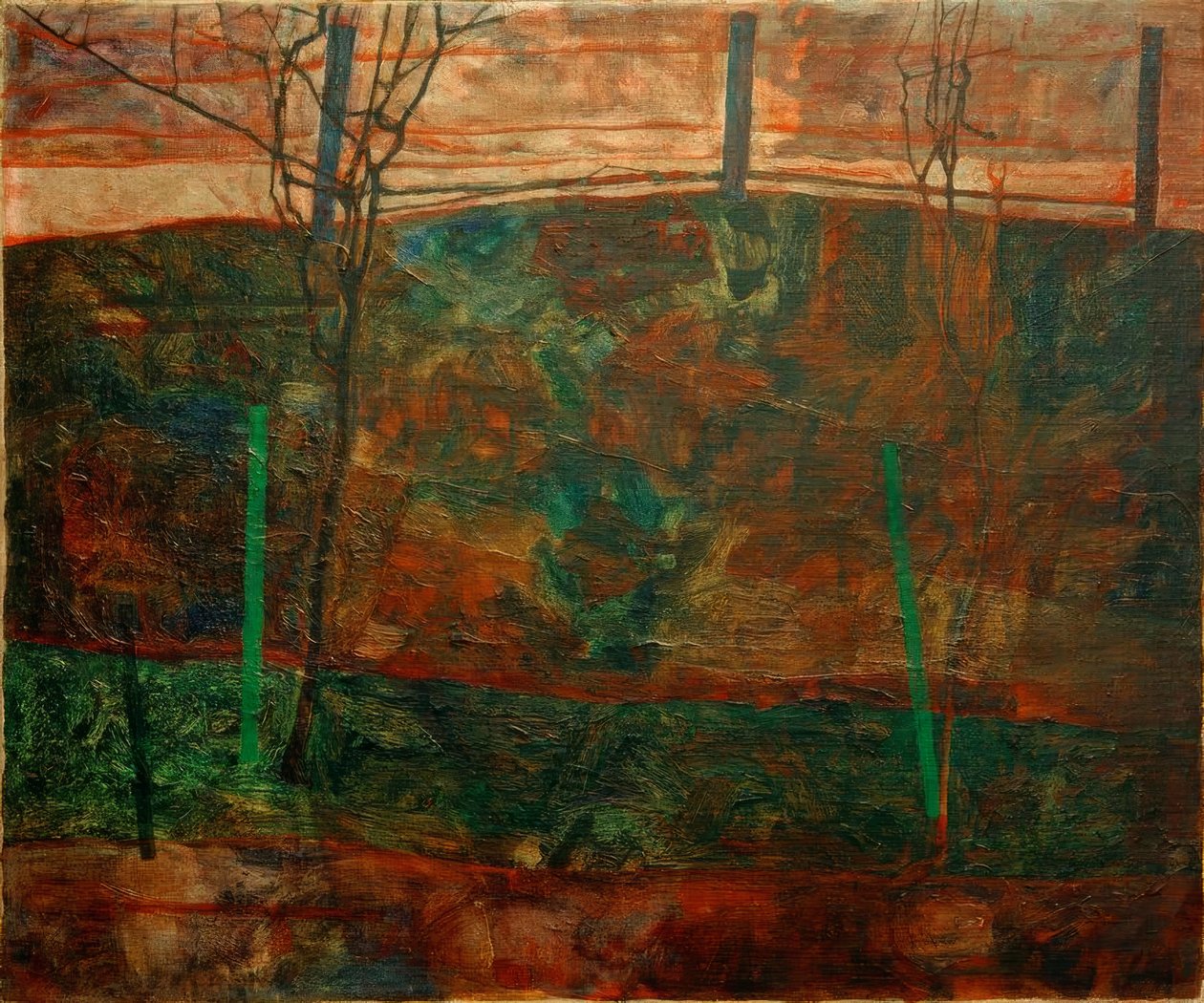 Landskap med rød himmel av Egon Schiele