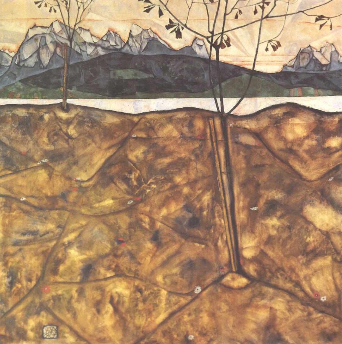 Landskap med to trær av Egon Schiele