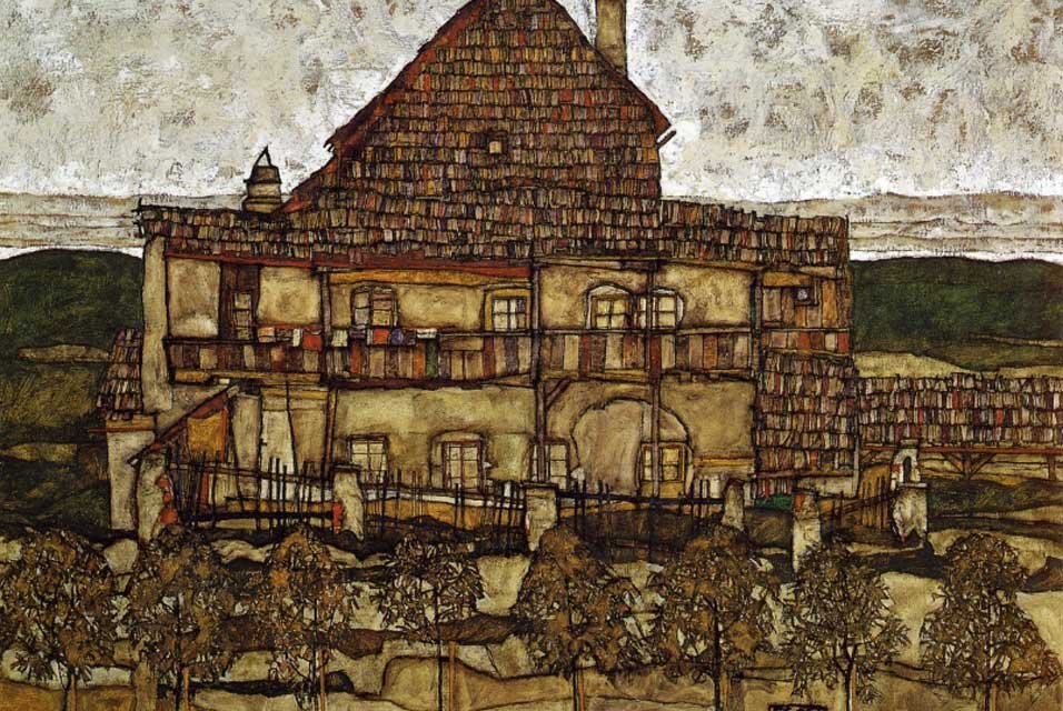 Leopold -museet, Wien. Hus med helvetesild. av Egon Schiele