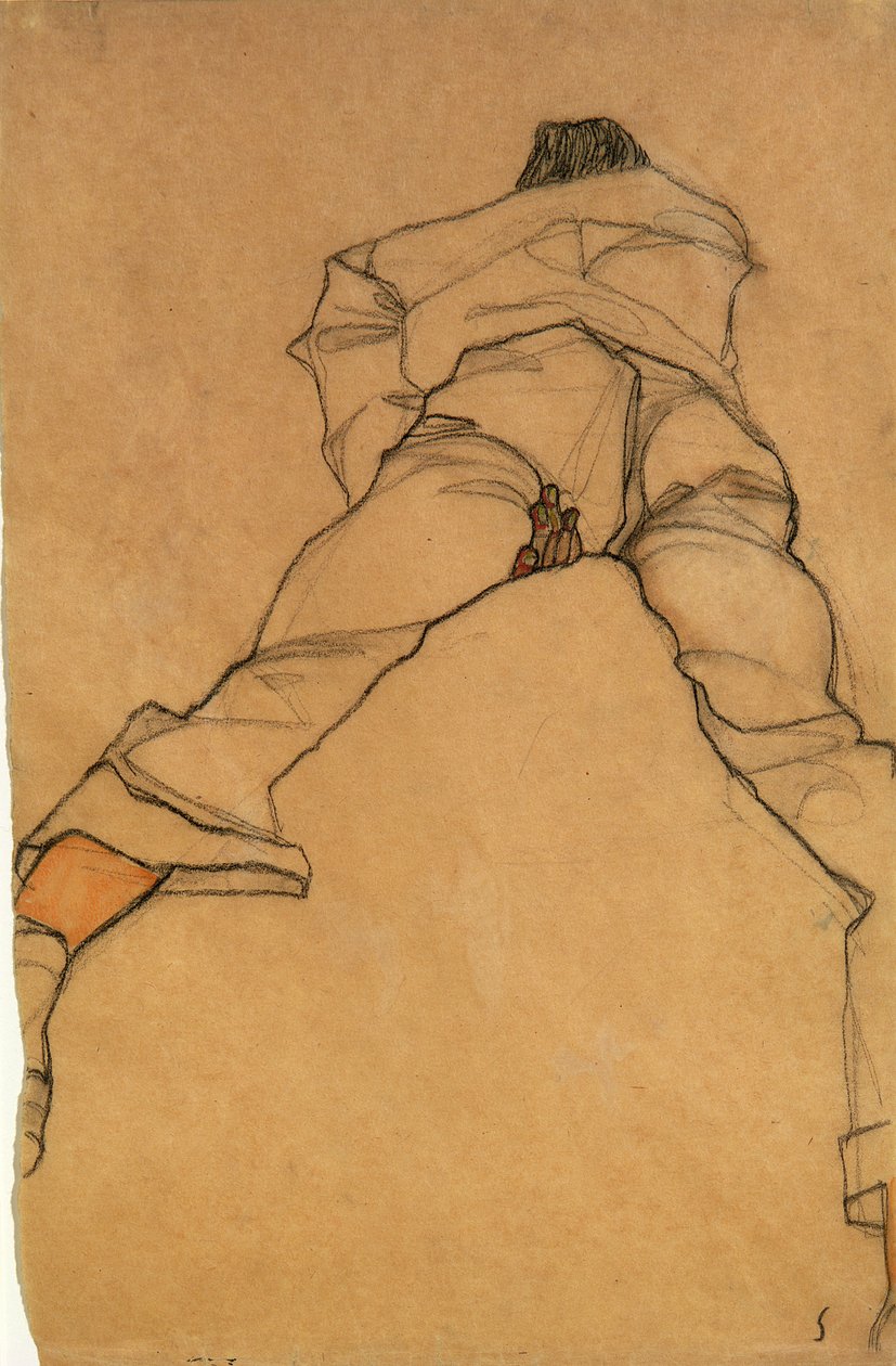 Mann som ligger med ansiktet ned, sett bakfra, 1910 (blyant og wc) av Egon Schiele