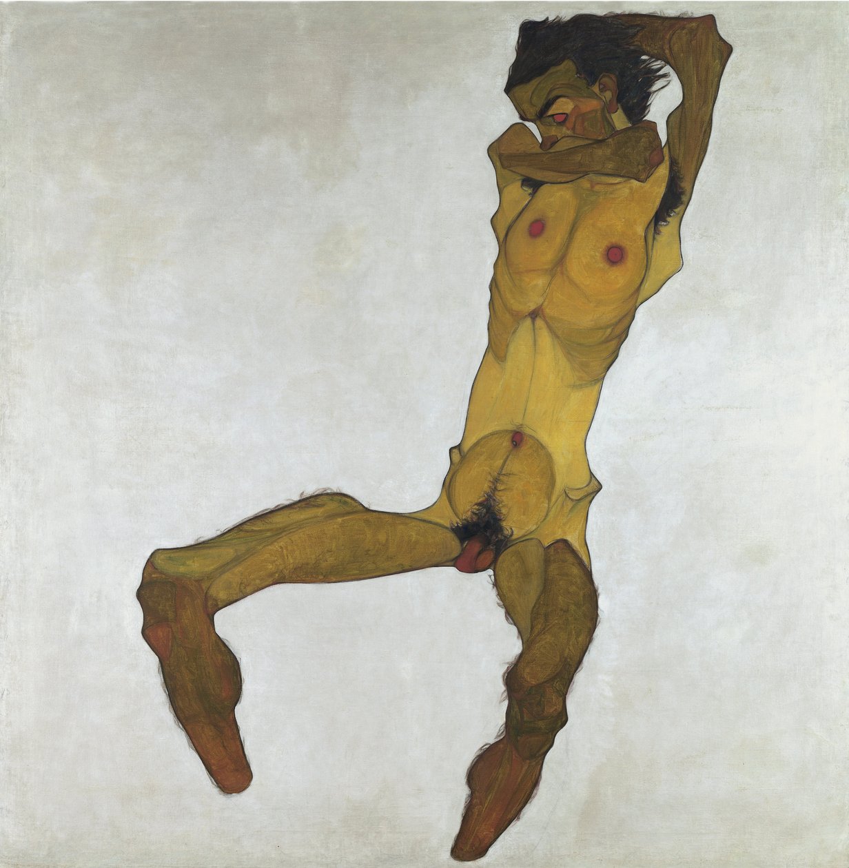 Sittende mannlig naken (selvportrett) av Egon Schiele
