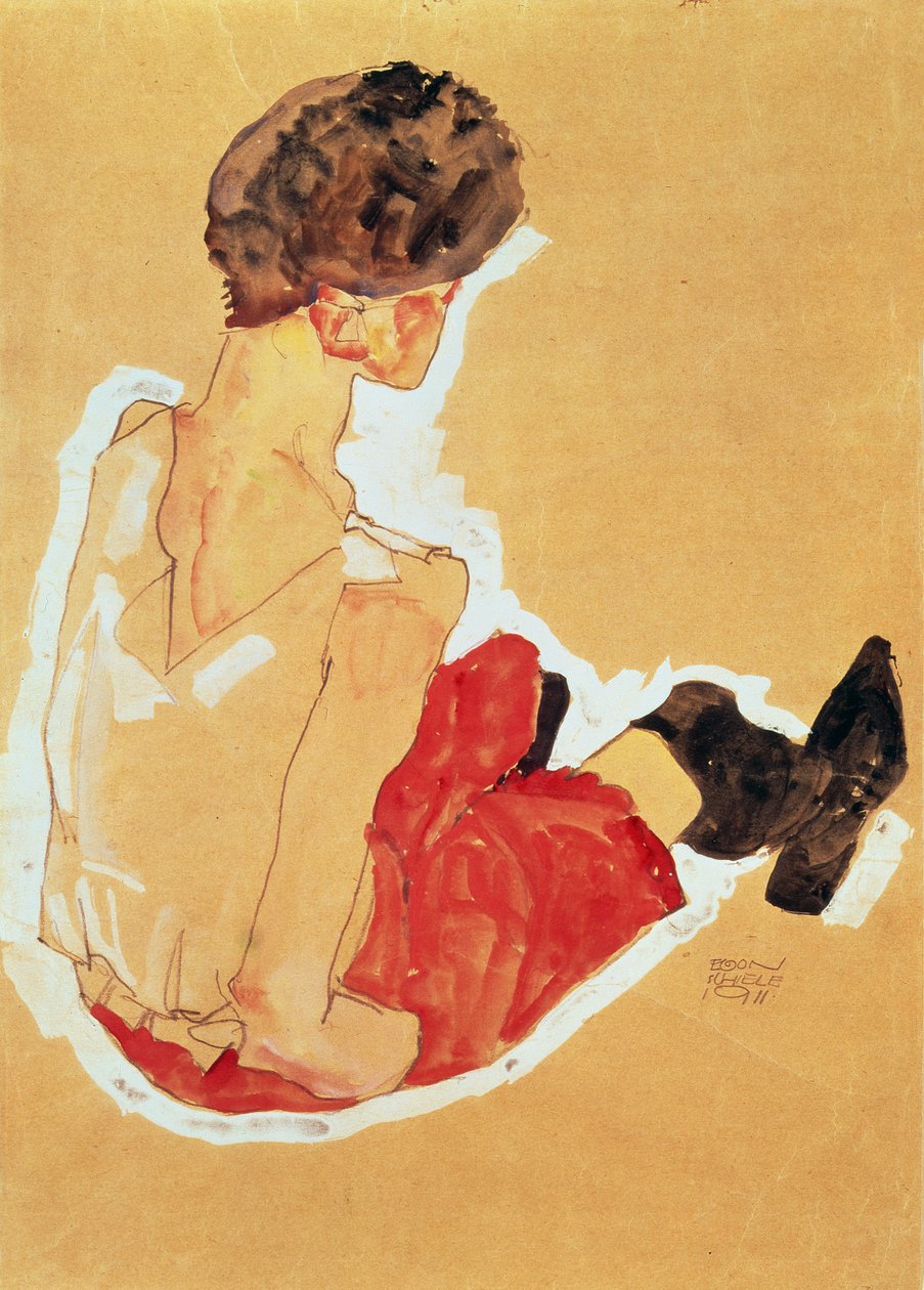 Sittende kvinne, 1911 (tempera) av Egon Schiele
