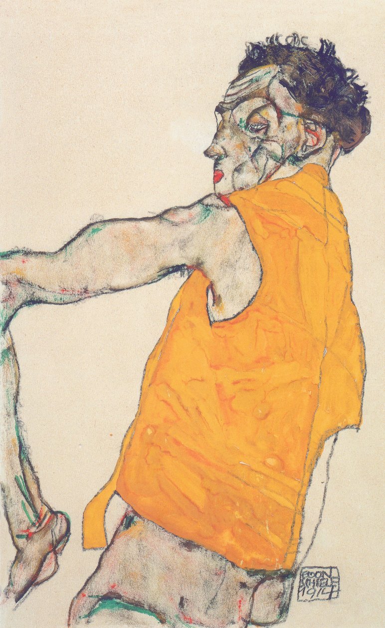 Selvportrett i gul vest av Egon Schiele
