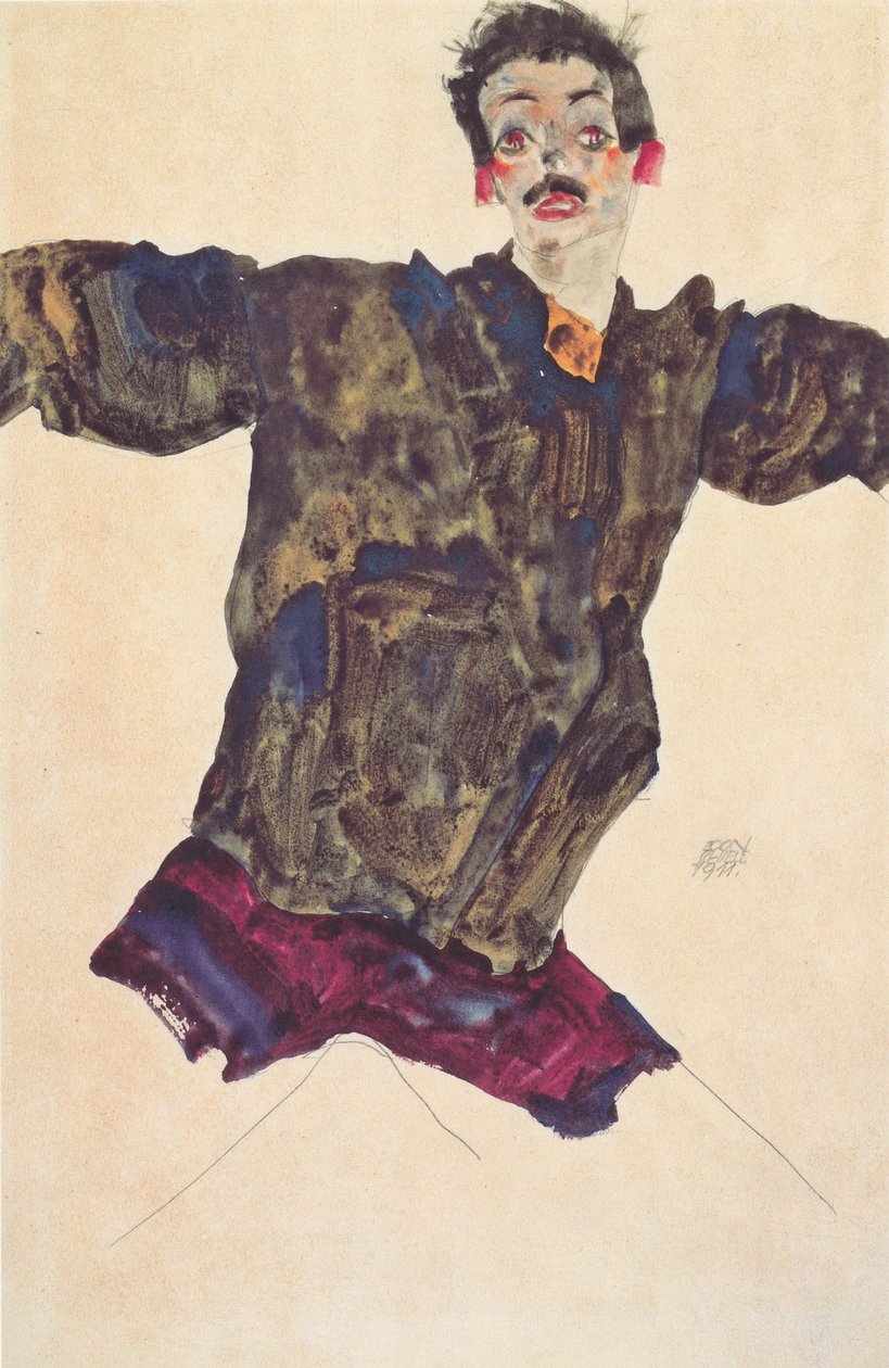 Selvportrett med utspredte armer av Egon Schiele