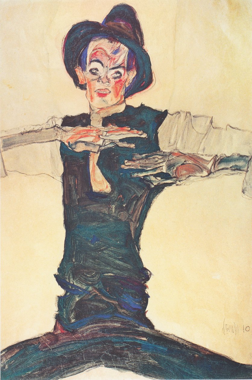 Selvportrett med brun lue av Egon Schiele