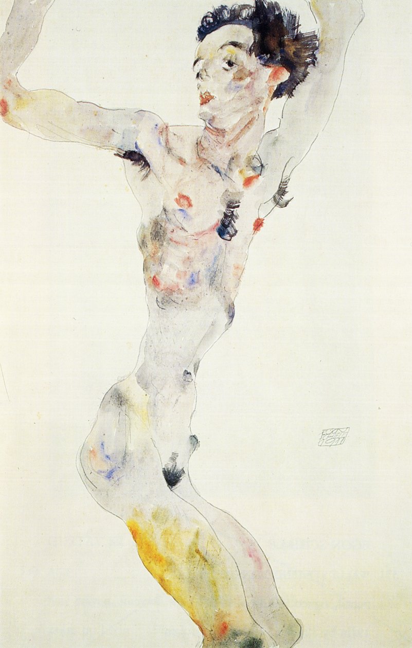 Selvportrett, 1911 (blyant og wc på papir) av Egon Schiele