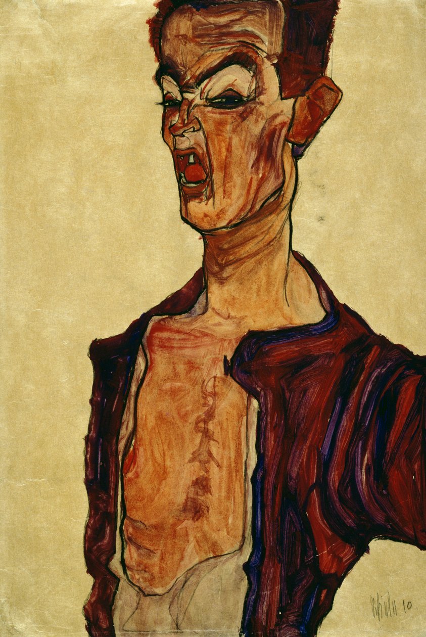 Selvportrett skrikende av Egon Schiele
