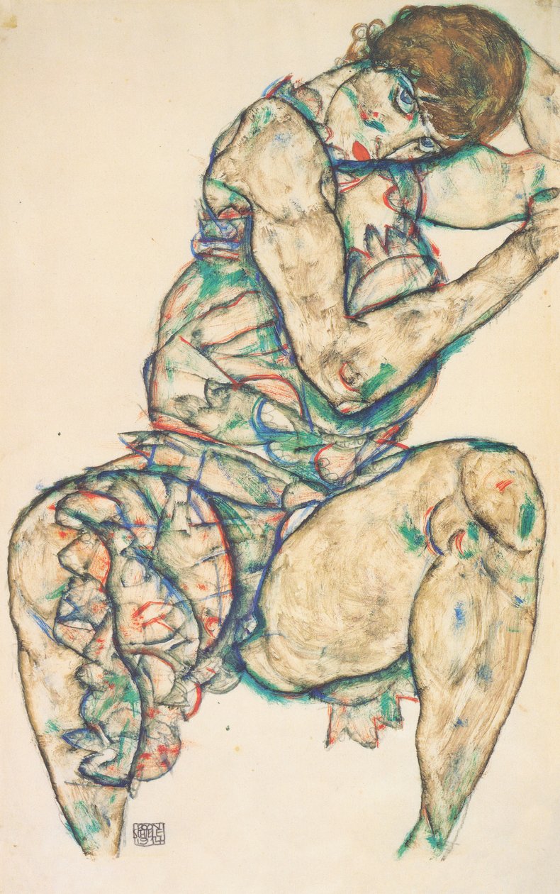 Sitter halv tid av Egon Schiele