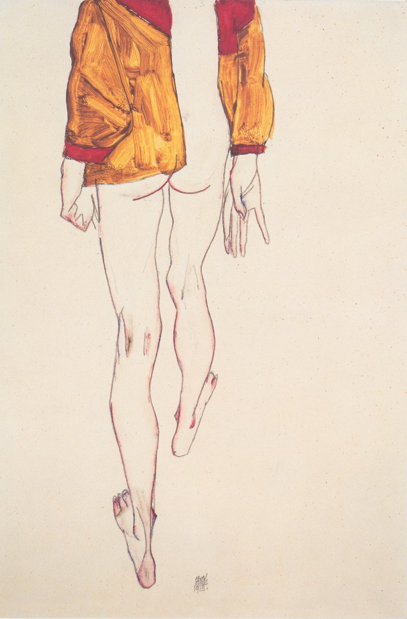 Står halvtid med brun skjorte av Egon Schiele
