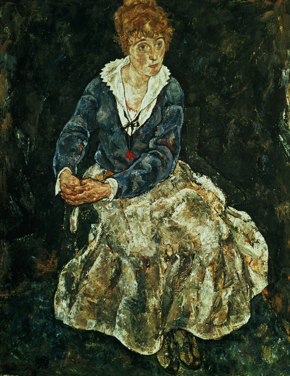 Kunstnerens kone sittende, ca. 1912 av Egon Schiele