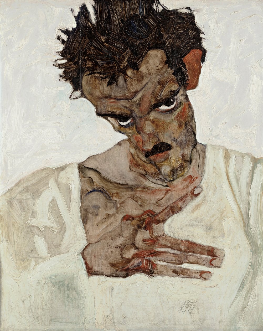 Selvportrett med senket hode av Egon Schiele