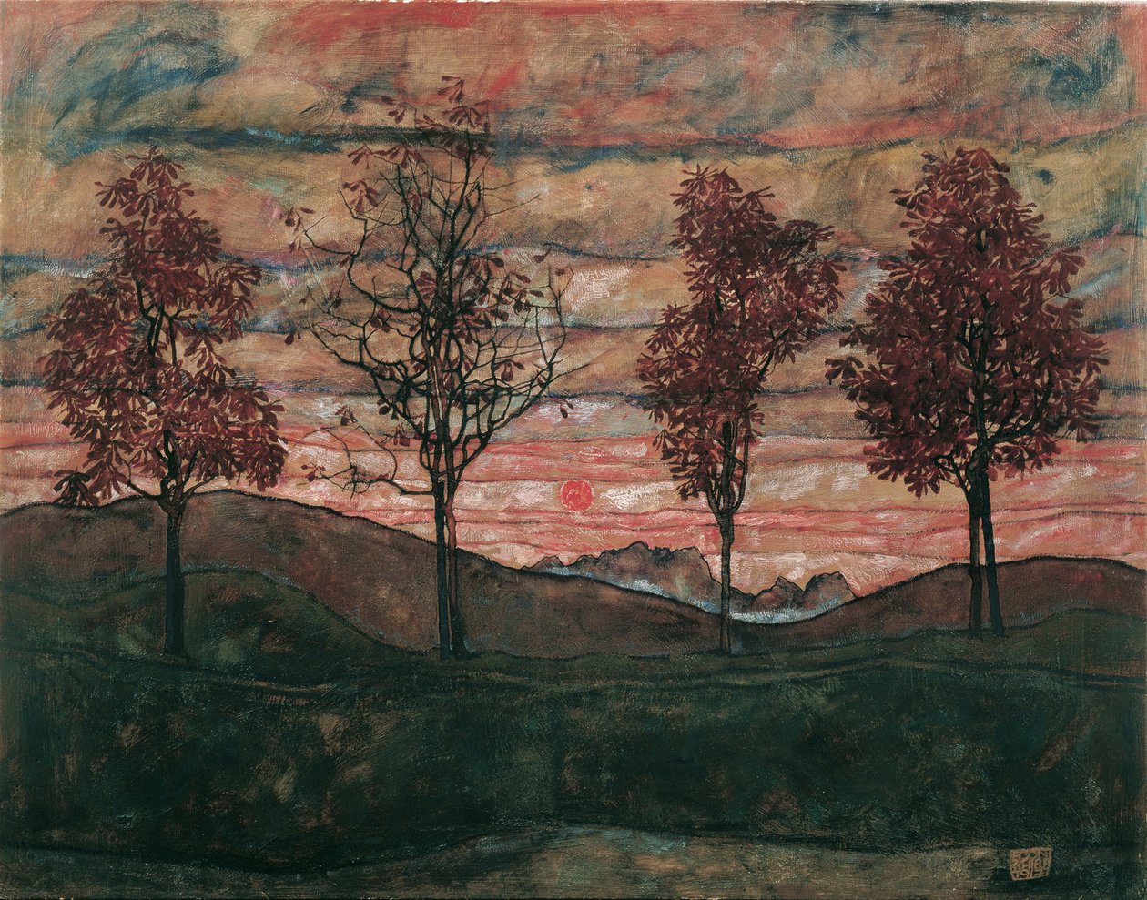 Fire trær, 1917. av Egon Schiele