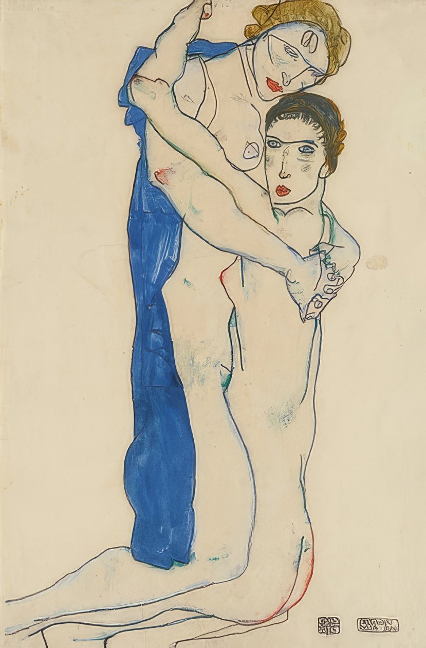Kjæreste, rosa-blå. 1913 av Egon Schiele
